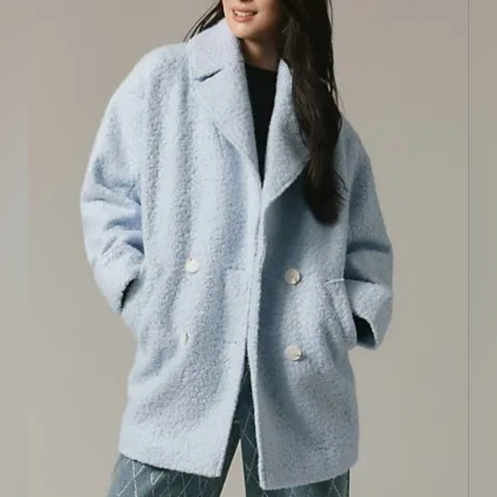 Anthropologie Blue Pea Coat Timeless Wool Blend